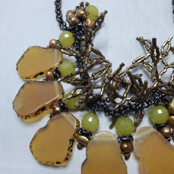 Coldwater Creek coral statement neck with gunmetal chain - Picture 4 of 7